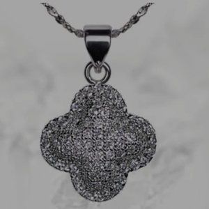 Nikola Valenti White Gold Plated Pave Clover Necklace